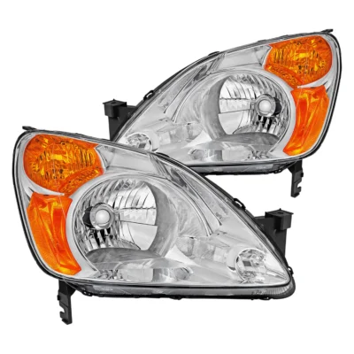 Fits 2002-2004 Honda CR-V Factory Style Headlights with Amber Reflector (Chrome Housing/Clear Lens)