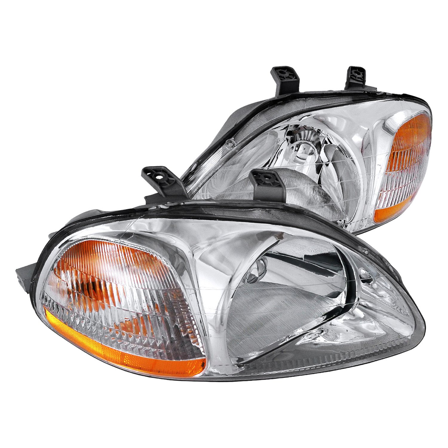 Fits 1996-1998 Honda Civic Crystal Headlights (Chrome Housing/Clear Lens)