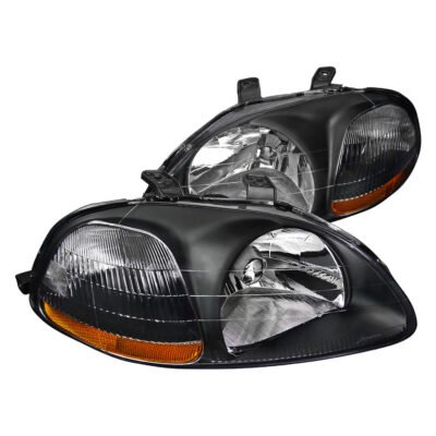 Fits 1996-1998 Honda Civic Factory Style Crystal Headlights (Matte Black Housing/Clear Lens)