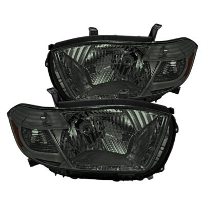 Fits 2008-2010 Toyota Highlander Factory Halogen Replacement Headlights (Chrome Housing/Smoked Lens)