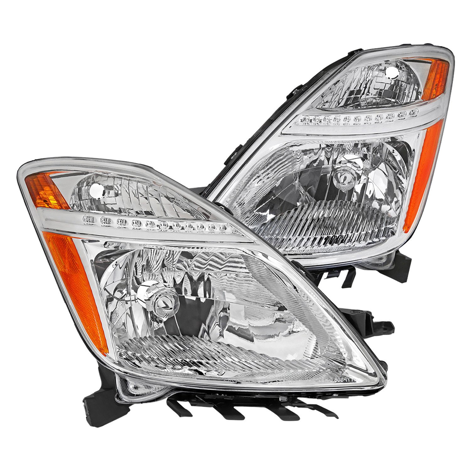 Fits 2006-2009 Toyota Prius Factory Style Headlights with Amber Reflector (Chrome Housing/Clear Lens)