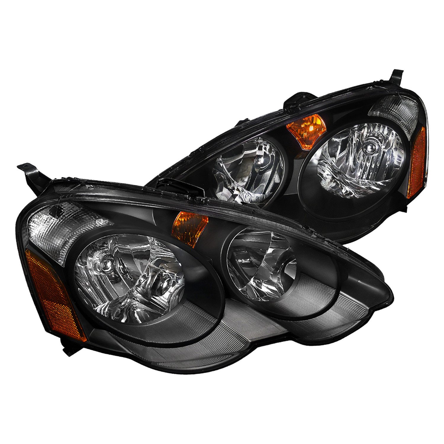 Fits 2002-2004 Acura RSX Factory Style Headlights w/ Amber Reflectors (Matte Black Housing/Clear Lens)