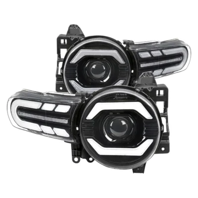 Fits 2007-2014 Toyota FJ Cruiser Full LED Projector Headlights with Sequential LED Turn Signal (Matte Black Housing/Clear Lens)