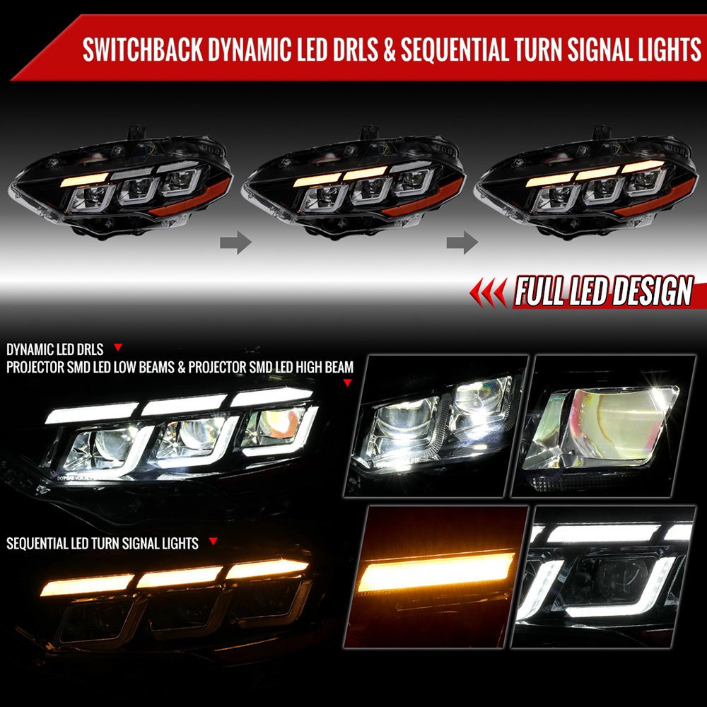Fits 2018–2023 Ford Mustang Full LED Projector Headlights Switchback Sequential with Start-Up Animation (Glossy Black Housing / Clear Lens) - Image 8