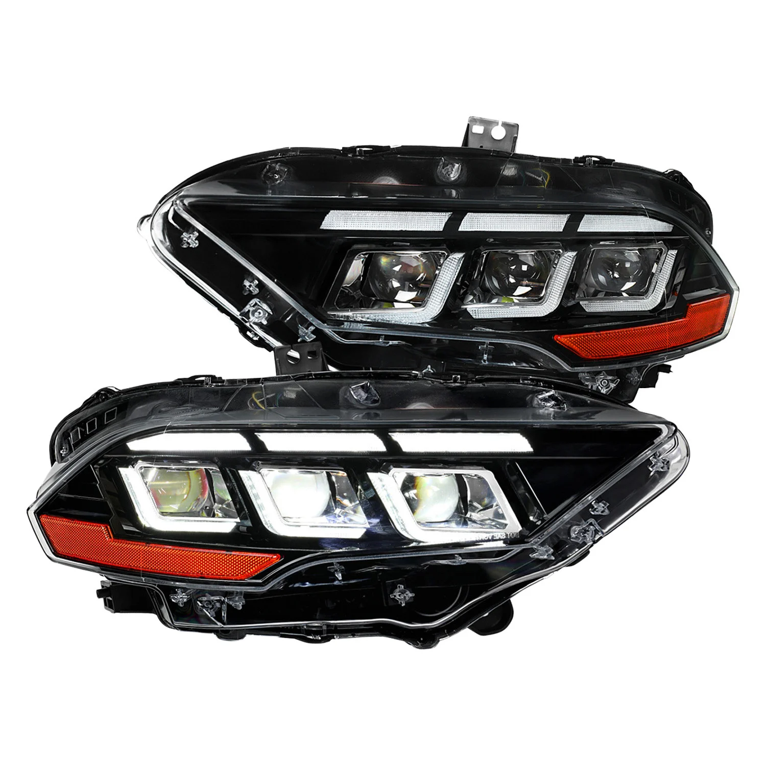 Fits 2018–2023 Ford Mustang Full LED Projector Headlights Switchback Sequential with Start-Up Animation (Glossy Black Housing / Clear Lens)