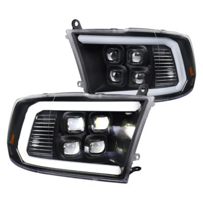 Fits 2009-2018 Dodge RAM 1500 / 2019 RAM Classic / 2010-2018 RAM 2500 3500 LED Bar Sequential Turn Signal Projector Headlights (Matte Black Housing / Clear Lens)