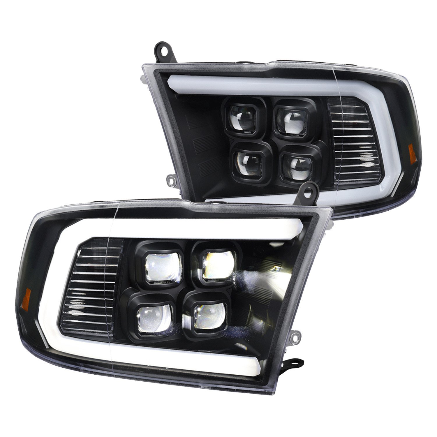 Fits 2009-2018 Dodge RAM 1500 / 2019 RAM Classic / 2010-2018 RAM 2500 3500 LED Bar Sequential Turn Signal Projector Headlights (Matte Black Housing / Clear Lens)