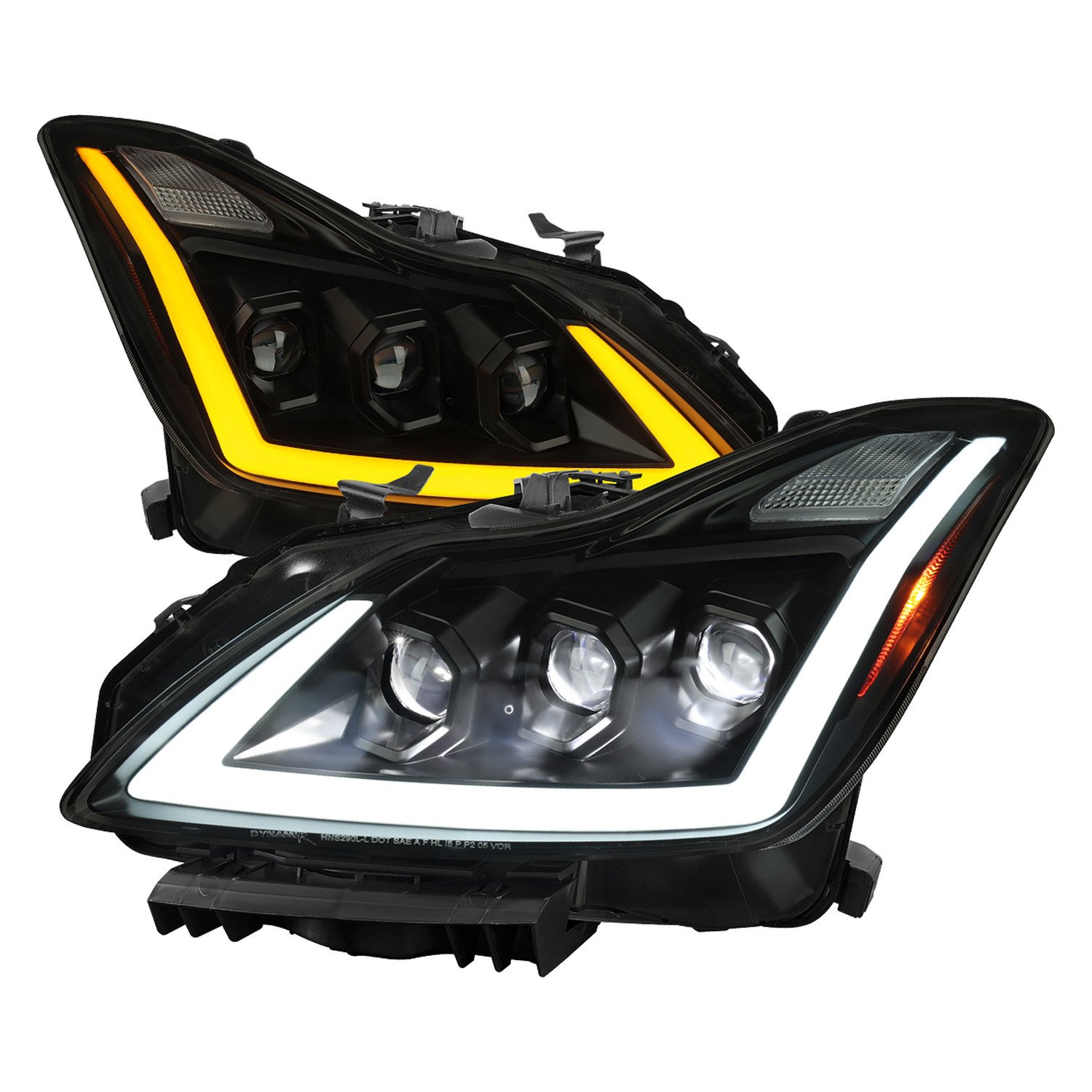 Fits 2008-2013 Infiniti G37/2014-2015 Q60 Coupe/Convertible Sequential Switchback LED Turn Signal Full LED Triple Projector Headlights (Matte Black Housing / Smoked Lens)