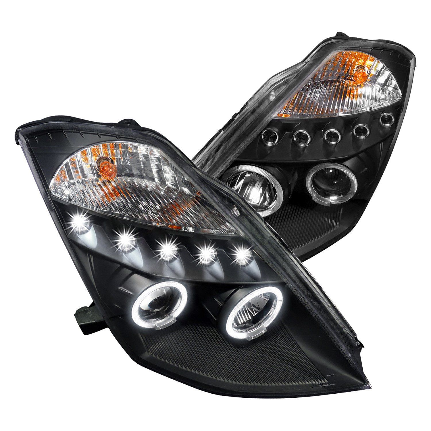 Fits 2003-2005 Nissan 350Z Dual Halo Projector Headlights (Matte Black Housing/Clear Lens)