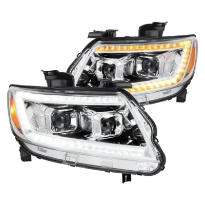 Fits 2015-2022 Chevrolet Colorado Projector Headlights w/ LED DRL Light Strip Sequential Turn Signal and Side Marker (Chrome Housing / Clear Lens)