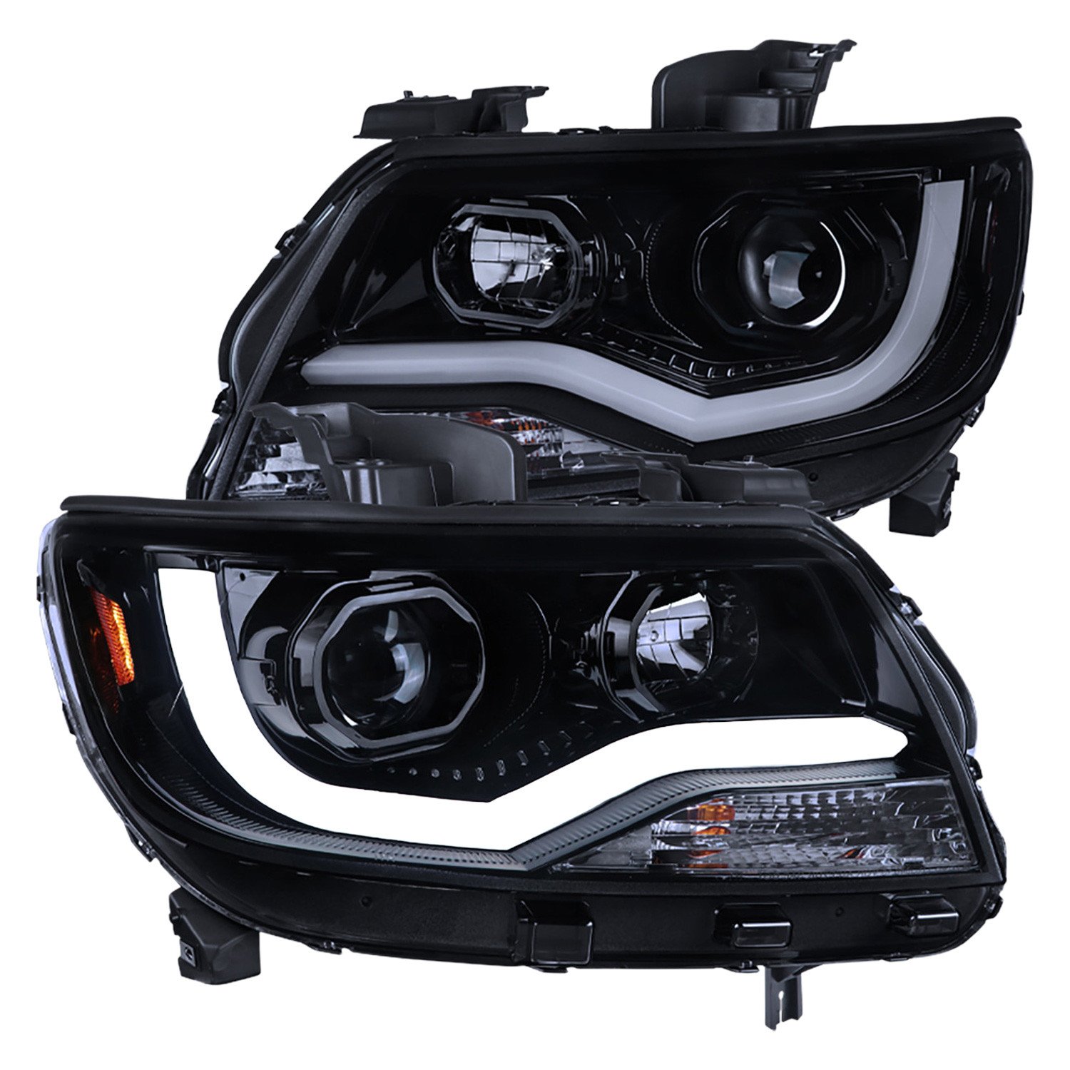 Fits 2015-2022 Chevrolet Colorado LED Bar Projector Headlights (Glossy Black Housing/Smoked Lens)