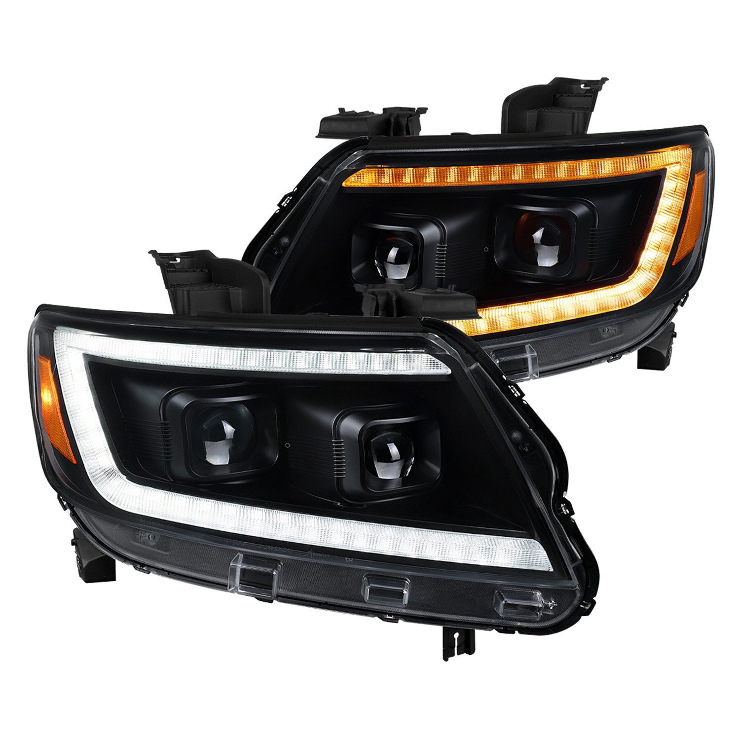 Fits 2015-2022 Chevrolet Colorado Projector Headlights w/ LED DRL Light Strip Sequential Turn Signal and Side Marker (Black Housing / Clear Lens)
