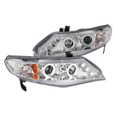 Fits 2006-2011 Honda Civic Sedan Dual Halo Projector Headlights (Chrome Housing/Clear Lens)