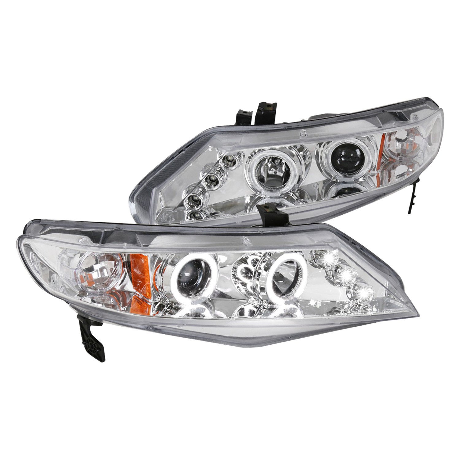 Fits 2006-2011 Honda Civic Sedan Dual Halo Projector Headlights (Chrome Housing/Clear Lens)