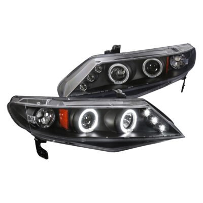 Fits 2006-2011 Honda Civic Sedan Dual Halo Projector Headlights (Matte Black Housing/Clear Lens)