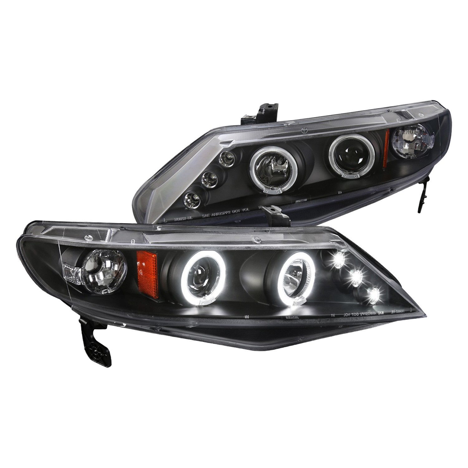 Fits 2006-2011 Honda Civic Sedan Dual Halo Projector Headlights (Matte Black Housing/Clear Lens)