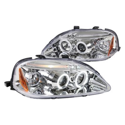 Fits 1999-2000 Honda Civic Dual Halo Projector Headlights (Chrome Housing/Clear Lens)