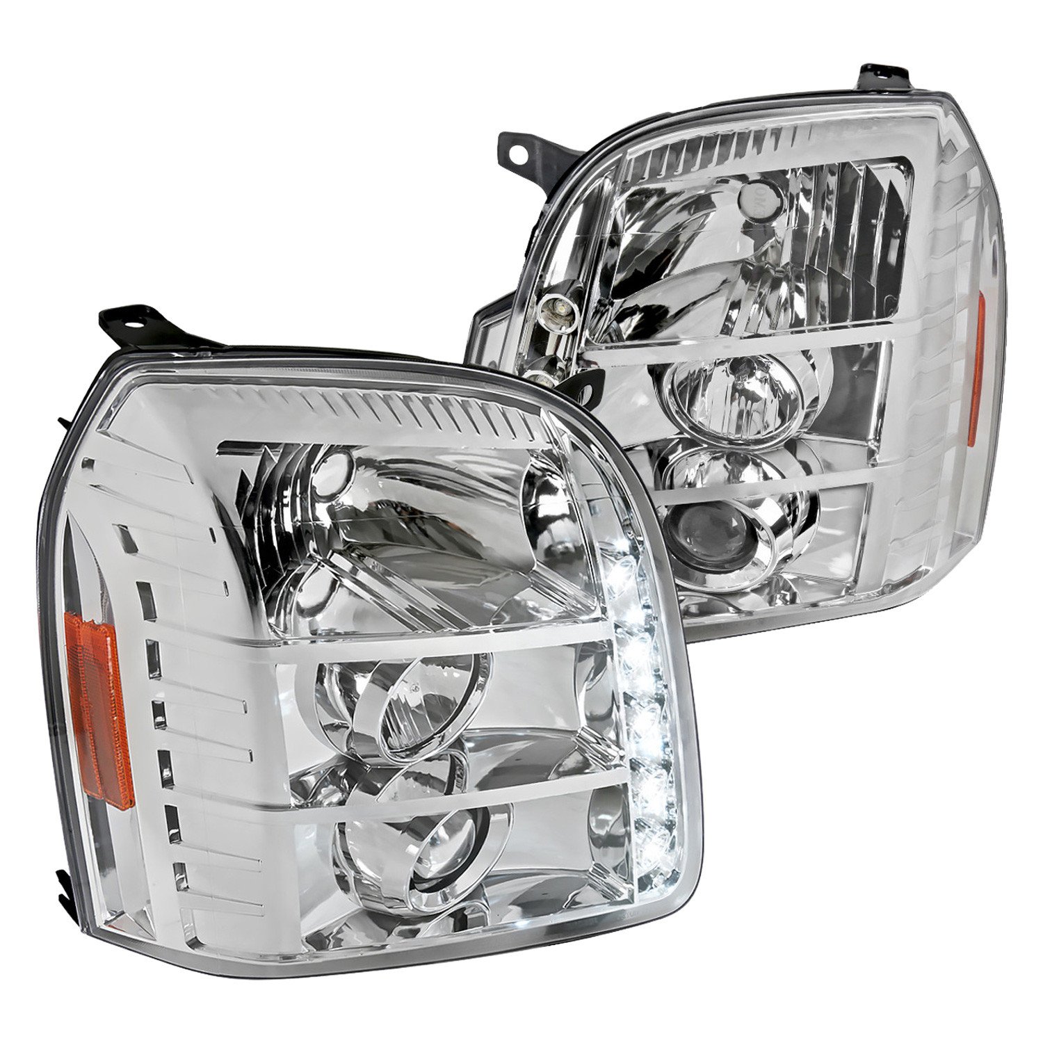 Fits 2007-2014 GMC Yukon/Yukon XL 1500/2500 Projector Headlights (Chrome Housing/Clear Lens)