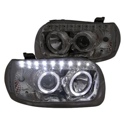 Fits 2005-2007 Ford Escape Dual Halo Projector Headlights w/ SMD LED Light Strip (Chrome Housing/Smoked Lens)