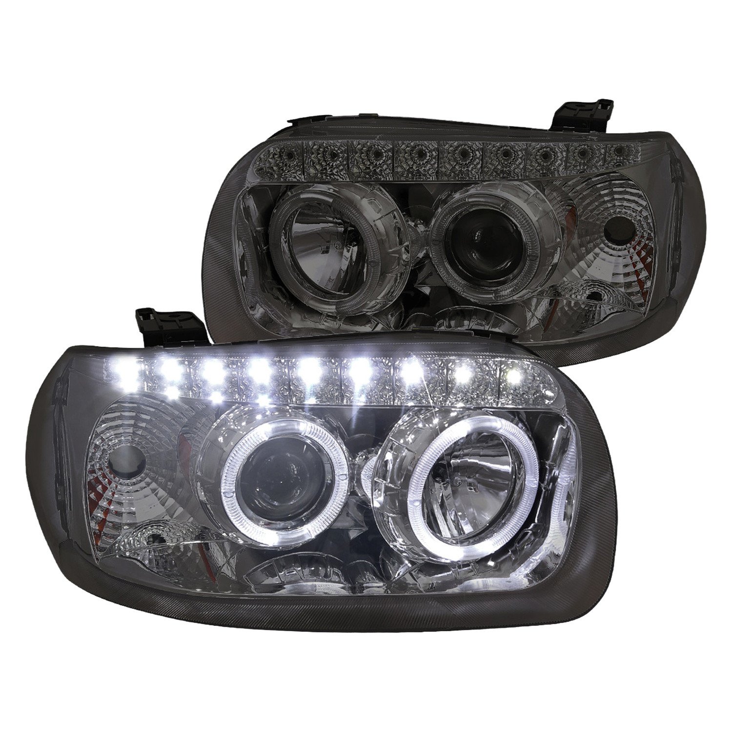 Fits 2005-2007 Ford Escape Dual Halo Projector Headlights w/ SMD LED Light Strip (Chrome Housing/Smoked Lens)