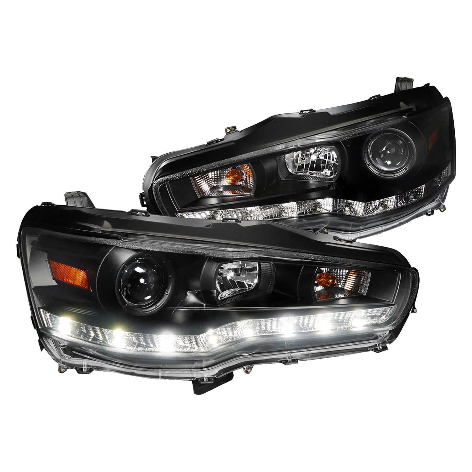 Fits 2008-2015 Mitsubishi Lancer EVO Projector Headlights w/ SMD LED Light Strip (Matte Black Housing/Clear Lens)