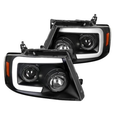 Fits 2004-2008 Ford F-150/ 2006-2008 Lincoln Mark LT Switchback Sequential LED C-Bar Projector Headlights (Matte Black Housing/Clear Lens)