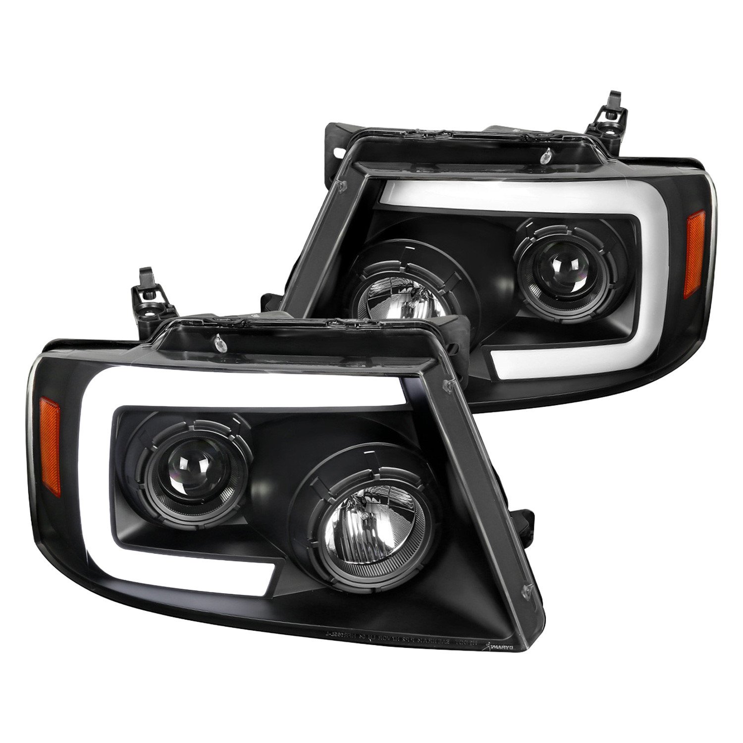 Fits 2004-2008 Ford F-150/ 2006-2008 Lincoln Mark LT Switchback Sequential LED C-Bar Projector Headlights (Matte Black Housing/Clear Lens)