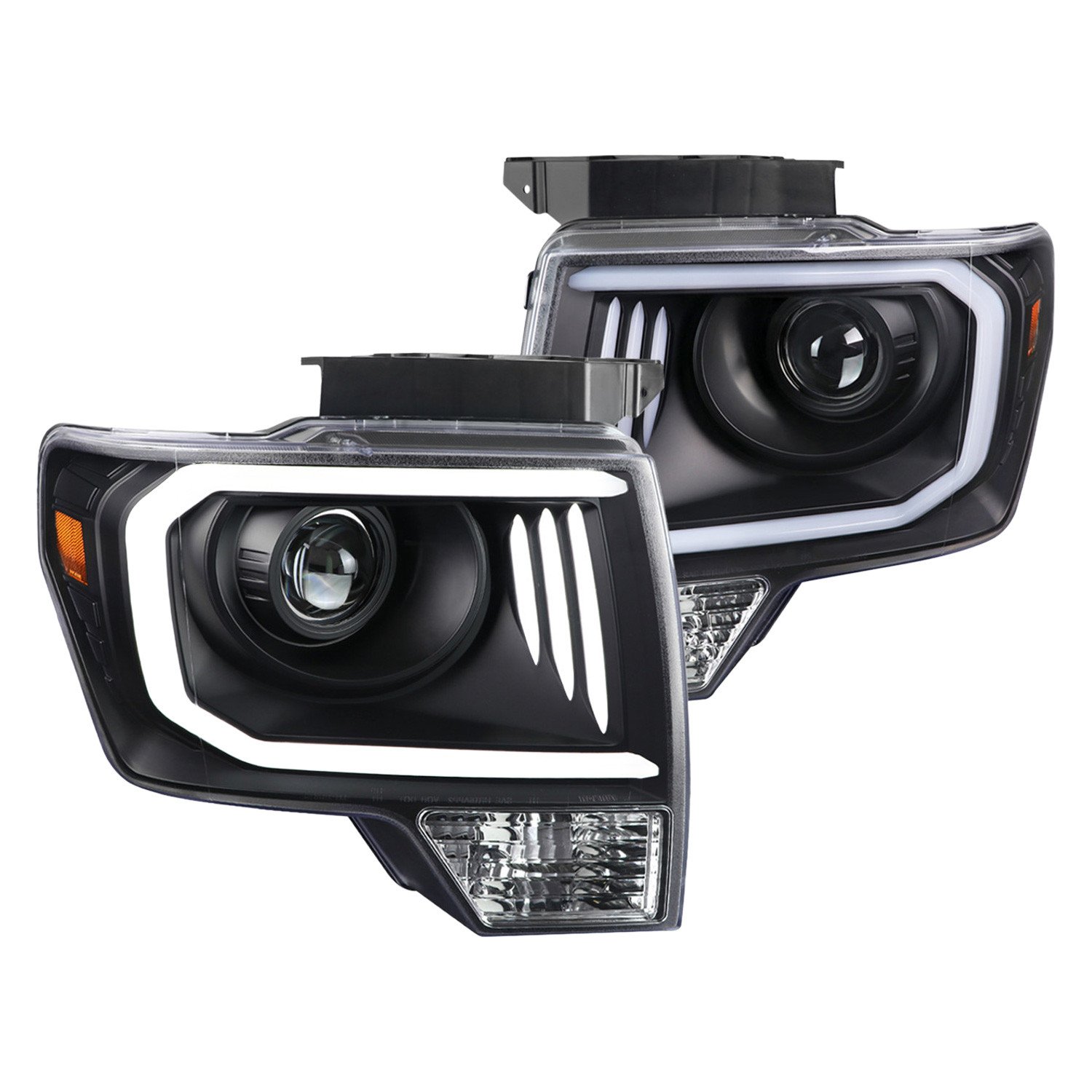 Fits 2009-2014 Ford F-150 LED C-Bar Projector Headlights (Matte Black Housing/Clear Lens)