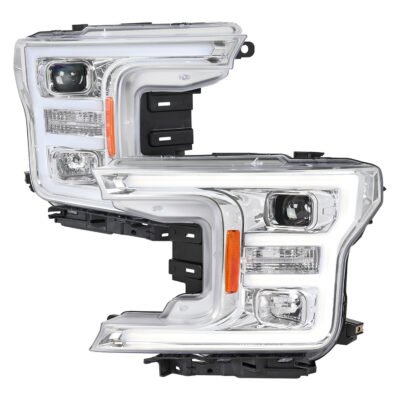 Fits 2018-2020 Ford F-150 LED C-Bar Projector Headlights (Chrome Housing / Clear Lens)