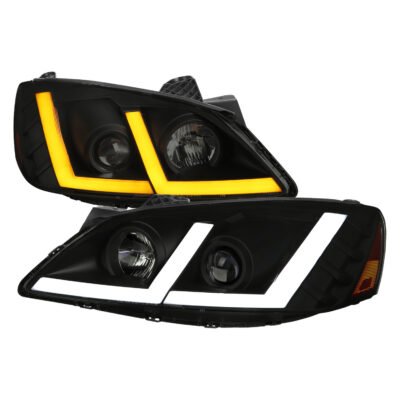Fits 2005-2010 Pontiac G6 Projector Headlights w/ LED Light Strip Sequential Switchback(Black Housing / Smoked Lens)