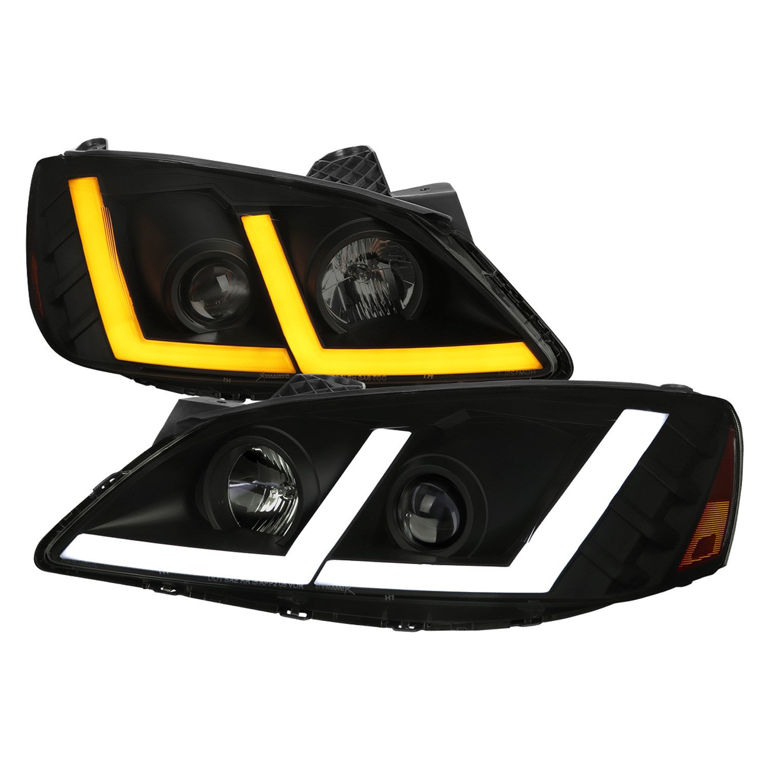 Fits 2005-2010 Pontiac G6 Projector Headlights w/ LED Light Strip Sequential Switchback(Black Housing / Smoked Lens)