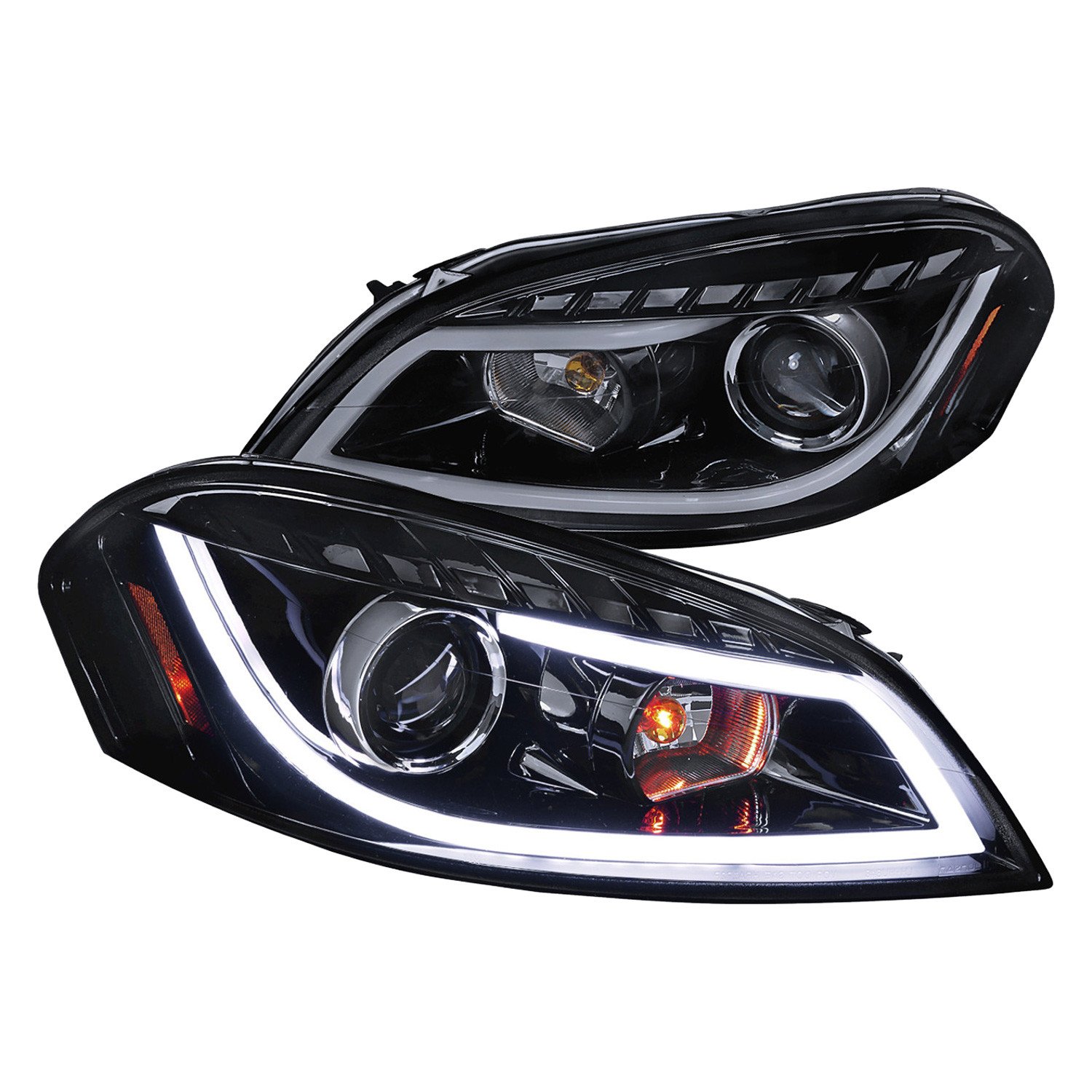 Fits 2006-2013 Chevrolet Impala / 2014-2015 Impala Limited / 2006-2007 Monte Carlo LED Bar Projector Headlights (Glossy Black Housing/Smoked Lens)
