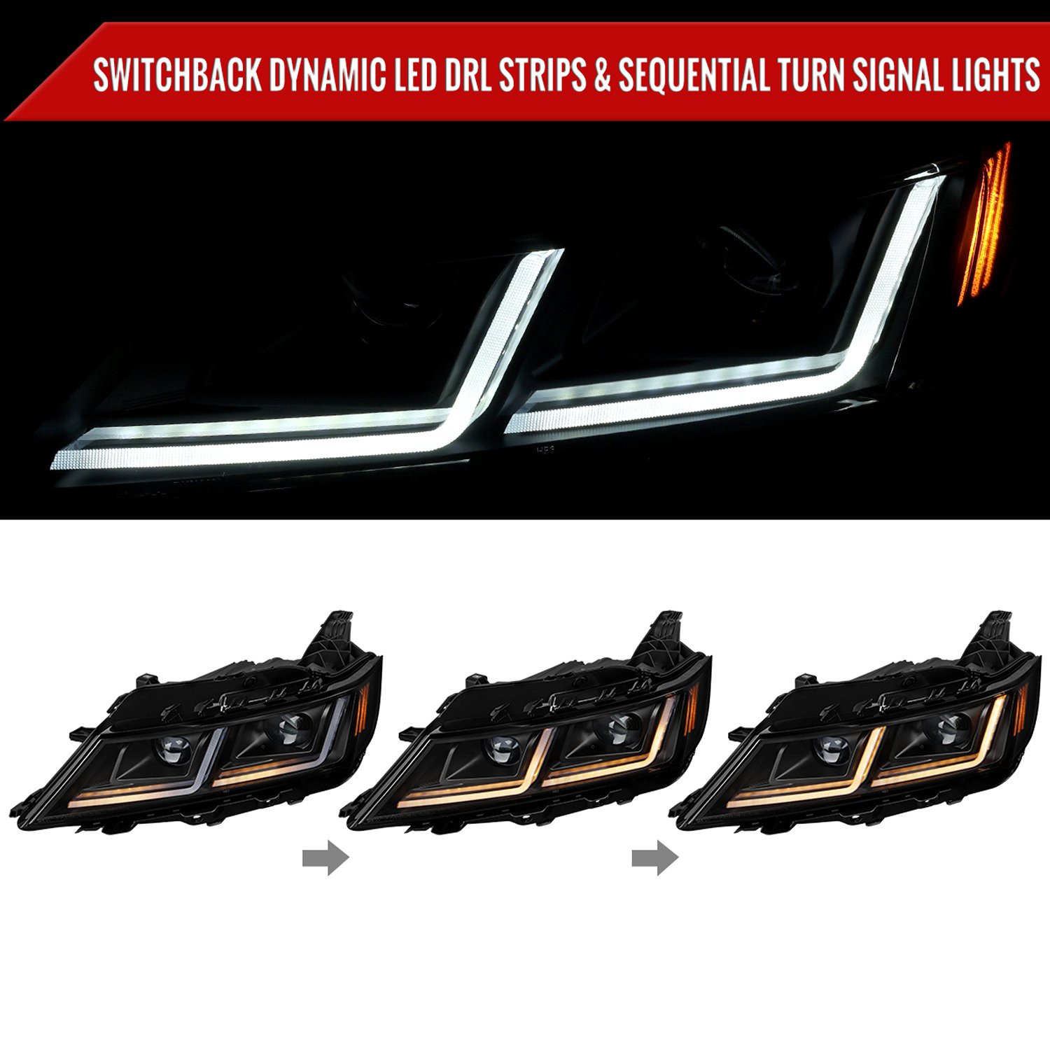 Fits 2014-2020 Chevy Impala LED DRL Sequential Projector Headlights (Matte Black Housing / Clear Lens) - Image 8