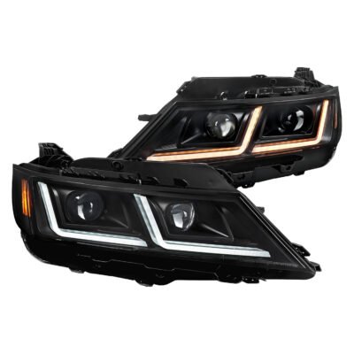 Fits 2014-2020 Chevy Impala LED DRL Sequential Projector Headlights (Matte Black Housing / Clear Lens)
