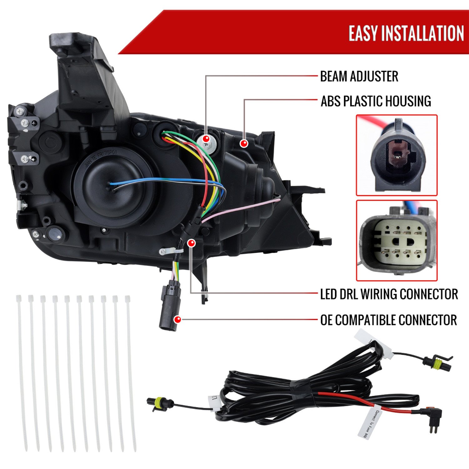 Fits 2014-2020 Chevy Impala LED DRL Sequential Projector Headlights (Matte Black Housing / Clear Lens) - Image 3