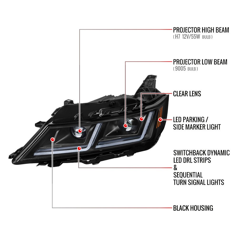 Fits 2014-2020 Chevy Impala LED DRL Sequential Projector Headlights (Matte Black Housing / Clear Lens) - Image 2