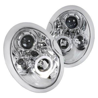 Fits 2002-2008 Mini Cooper R50 R53 R52 Single Halo Projector Headlights (Chrome Housing/Clear Lens)