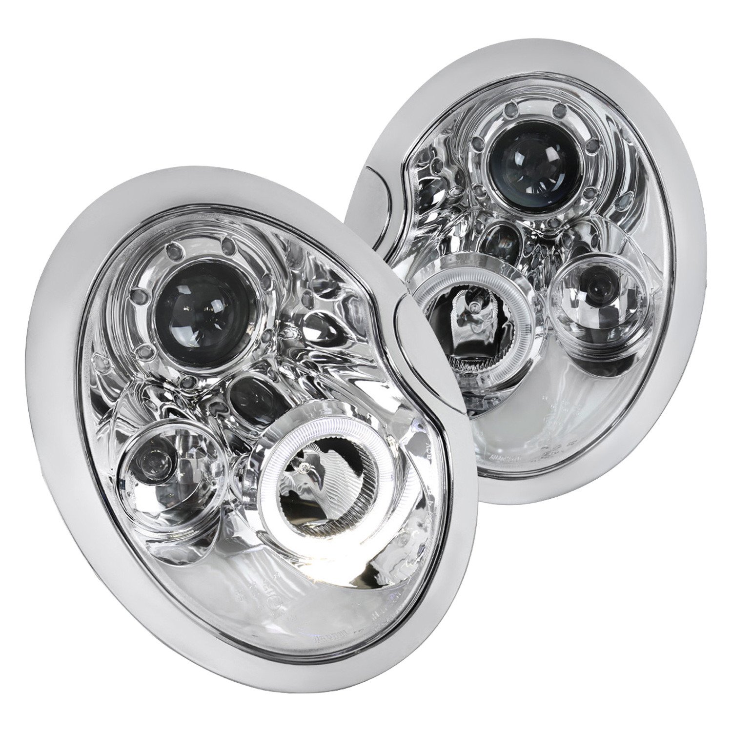 Fits 2002-2008 Mini Cooper R50 R53 R52 Single Halo Projector Headlights (Chrome Housing/Clear Lens)