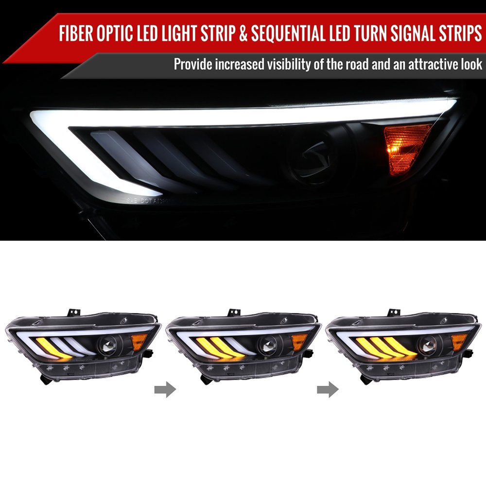 Fits 2015-2017 Ford Mustang HID-Type LED Sequential Turn Signal Projector Headlights (Matte Black Housing/Clear Lens) - Image 8