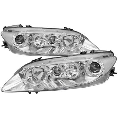 Fits 2003-2005 Mazda 6 Factory Style Projector Headlights (Chrome Housing/Clear Lens)