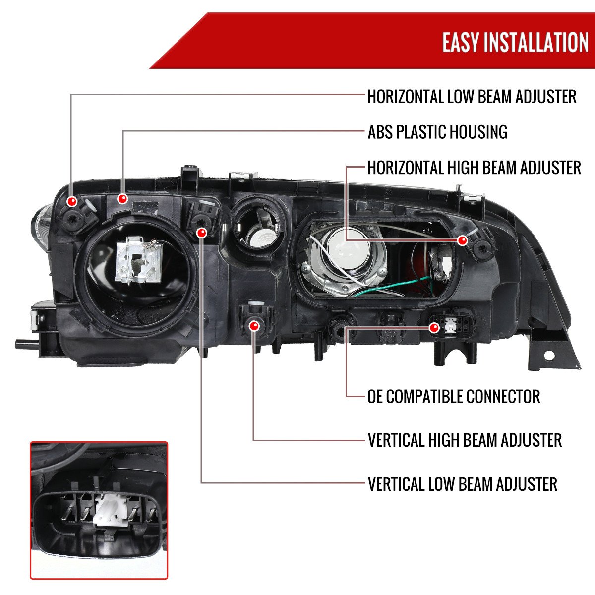 Fits 2003-2005 Mazda 6 Factory Style Projector Headlights (Chrome Housing/Clear Lens) - Image 3