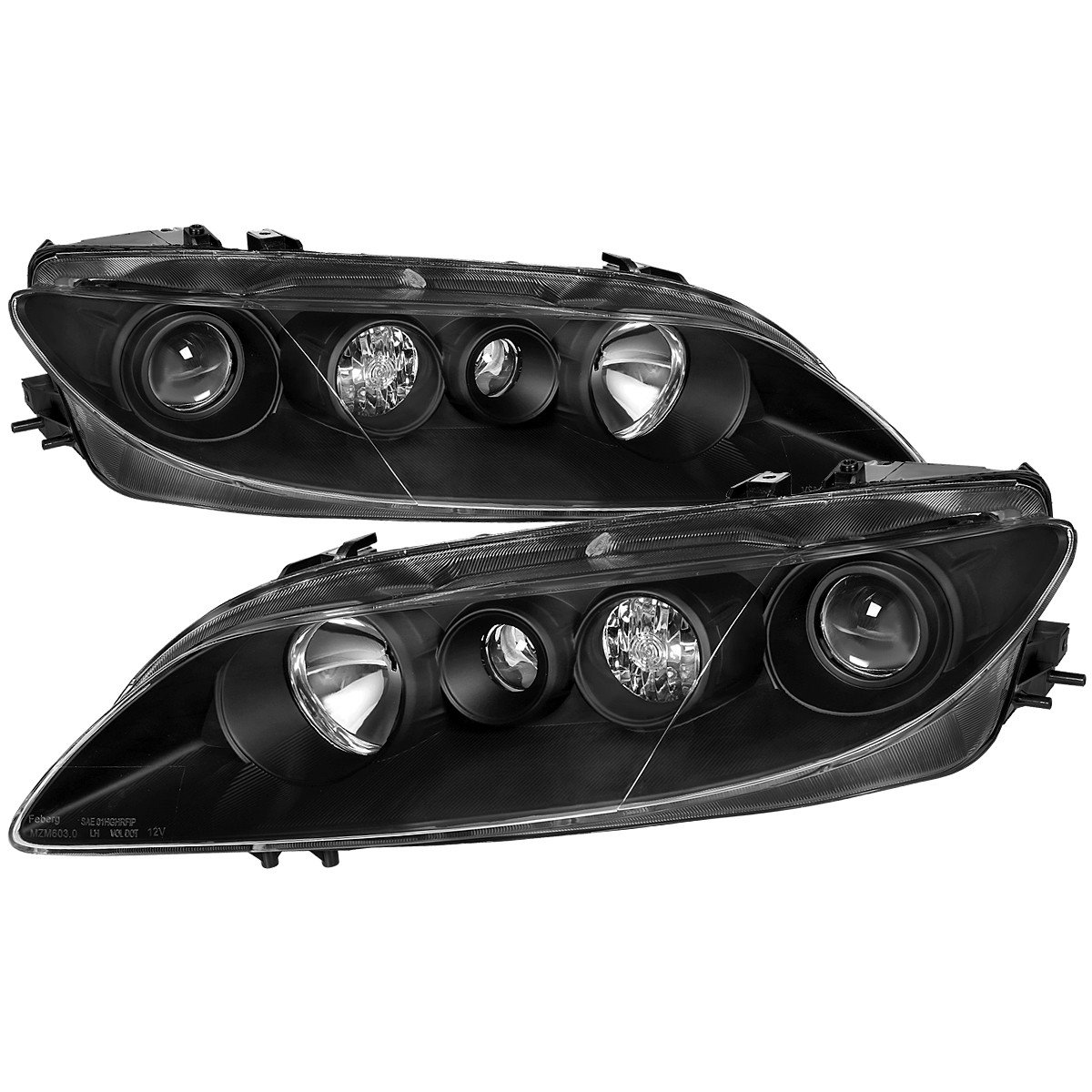 Fits 2003-2005 Mazda 6 Factory Style Projector Headlights (Matte Black Housing/Clear Lens)