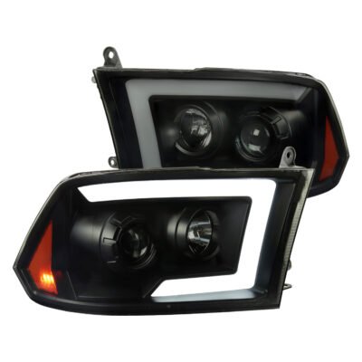 Fits 2009-2018 Dodge RAM 1500 / 2019-2021 RAM Classic/ 2010-2018 RAM 2500 3500 Switchback Sequential LED C-Bar Projector Headlights (Black Housing/Smoked Lens)