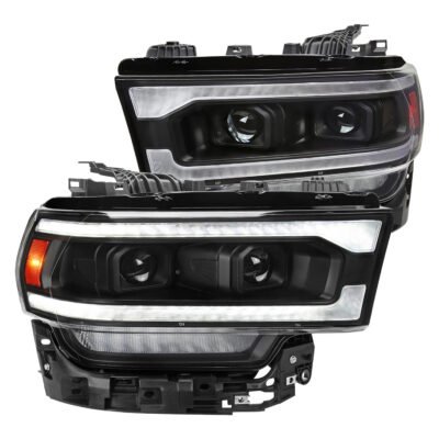 Fits 2019-2024 Dodge RAM 2500/3500/4500/5500 Switchback Sequential LED Turn Signal Projector Headlights (Matte Black Housing/Clear Lens)