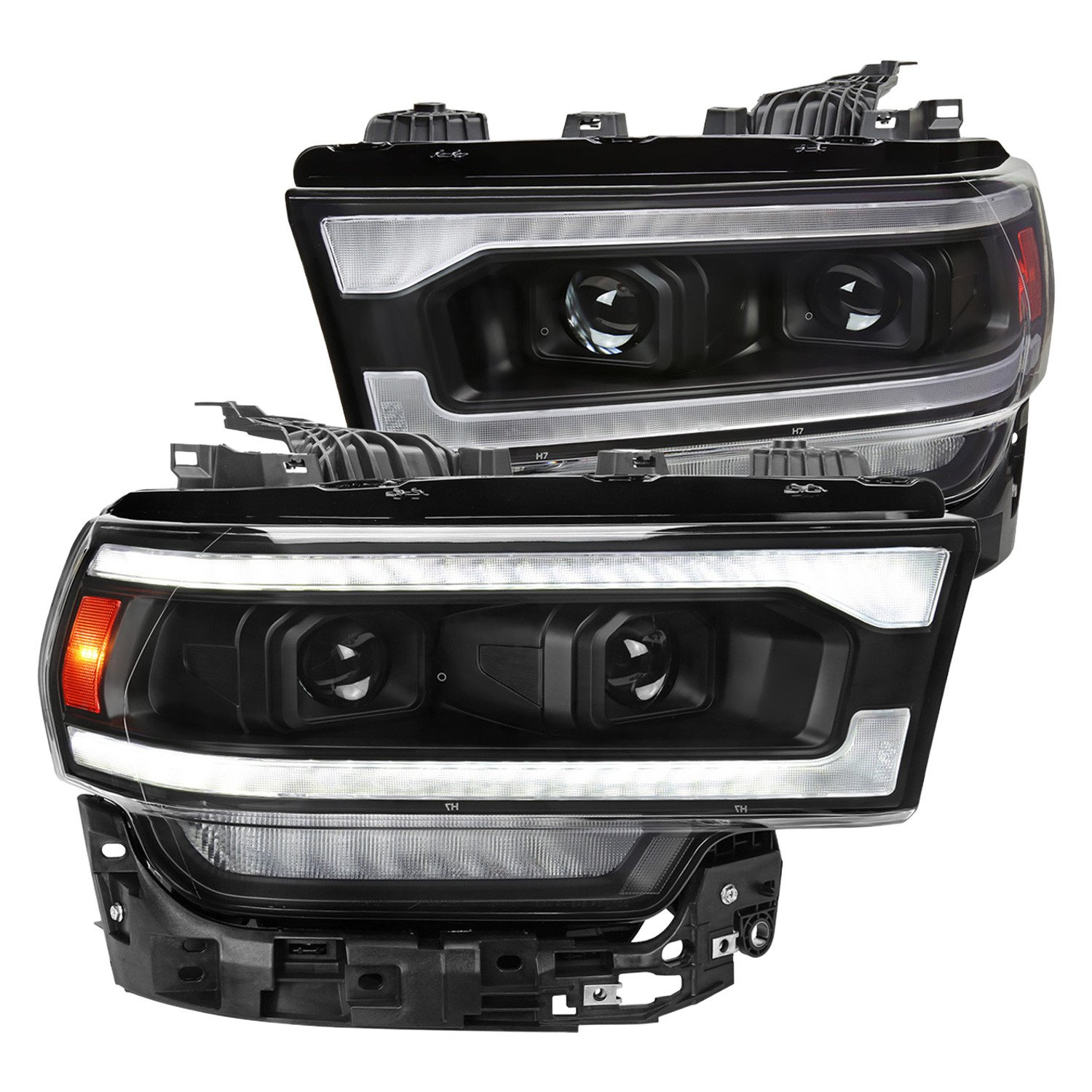 Fits 2019-2024 Dodge RAM 2500/3500/4500/5500 Switchback Sequential LED Turn Signal Projector Headlights (Matte Black Housing/Clear Lens)