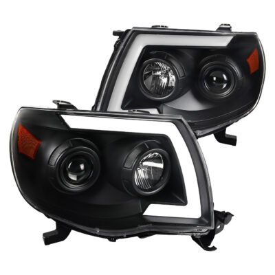 Fits 2005-2011 Toyota Tacoma LED Bar Projector Headlights w/ Sequential Turn Signal Lights (Matte Black Housing/Clear Lens)