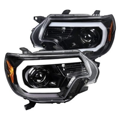 Fits 2012-2015 Toyota Tacoma LED C-Bar Projector Headlights (Jet Black Housing/Clear Lens)