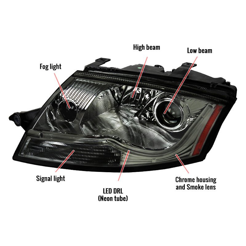 Fits 1999-2006 Audi TT LED Bar Projector Headlights (Chrome Housing/Smoked Lens) - Image 2