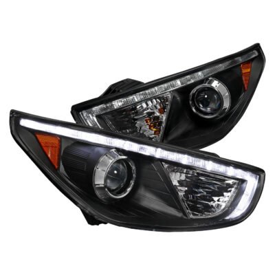 Fits 2010-2013 Hyundai Tucson Projector Headlights w/ LED Light Strip (Matte Black Housing/Clear Lens)