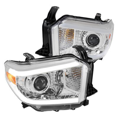 Fits 2014-2021 Toyota Tundra LED Switchback Sequential Turn Signal LED Bar Projector Headlights (Chrome Housing/Clear Lens)